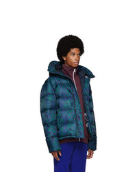 Kenzo Blue And Green Down Moire Tiger Puffer Jacket