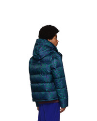 Kenzo Blue And Green Down Moire Tiger Puffer Jacket