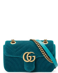 Gucci Gg Marmont 20 Mini Quilted Velvet Crossbody Bag Teal
