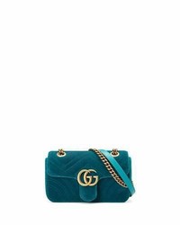 Gucci Gg Marmont 20 Mini Quilted Velvet Crossbody Bag Teal