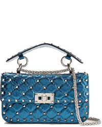 Valentino Garavani The Rockstud Spike Small Quilted Metallic Leather Shoulder Bag Cobalt Blue