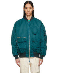 Teal Quilted Nylon Bomber Jacket