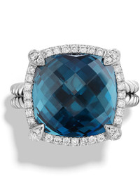 David Yurman 14mm Chtelaine Hampton Blue Topaz Ring With Diamonds