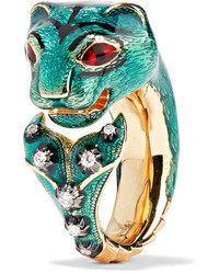 Gucci 18 Karat Gold Diamond And Enamel Ring Turquoise
