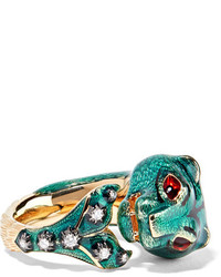 Gucci 18 Karat Gold Diamond And Enamel Ring Turquoise