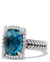 David Yurman 9mm Chtelaine Ring With Diamonds In Blue Topaz