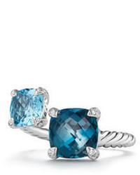David Yurman Chtelaine Blue Topaz Sterling Silver Bypass Ring With Diamonds