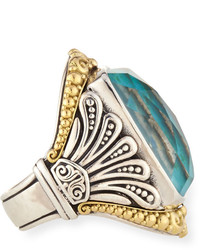 Konstantino North South Crystal Quartz Over Chrysocolla Doublet Ring