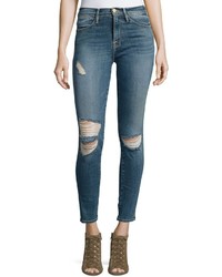 Frame Le High Distressed Skinny Jeans Navy Yard