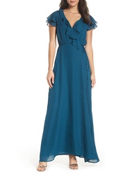 WAYF The Evaline Flutter Ruffle Wrap Gown