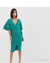 Lavish Alice Exaggerated Frill Sleeve Midi Dress In Jade Green