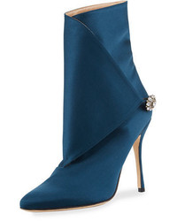 Teal Satin Ankle Boots