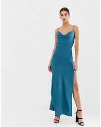 Missguided Satin Cowl Neck Maxi Slip Dress In Blue