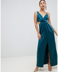 ASOS DESIGN Satin Maxi Dress With Knot Front And Side Cut Out