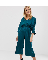 Missguided Tall Culotte Satin Ruched Waist Jumpsuit In Teal