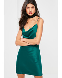 Missguided Teal Satin Cowl Front Shift Dress