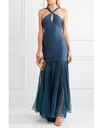 Herve Leger Herv Lger Bandage And Silk Chiffon Gown Teal
