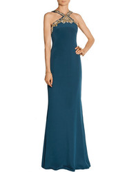 Marchesa Notte Embellished Silk Crepe Gown