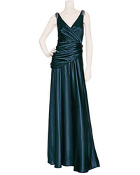 Collette Dinnigan Teal Silk Satin Gown With Crystal Embellisht