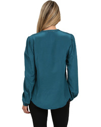 Gold Hawk Lace Ruffle Front Shirt In Deep Teal