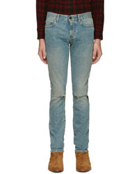 Saint Laurent Blue Original Low Waisted Ripped Skinny Jeans