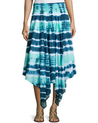 Neiman Marcus Tie Dye Asymmetric Hem Midi Skirt Ultra Blue