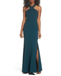 Jenny Yoo Kayleigh Cross Front Crepe Knit Gown