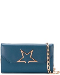 Teal Star Print Leather Clutch