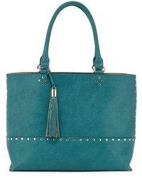 Teal Studded Leather Tote Bag