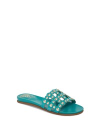 Teal Studded Suede Flat Sandals