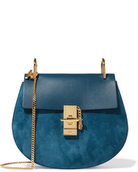 Chloé Drew Small Leather And Suede Shoulder Bag Blue