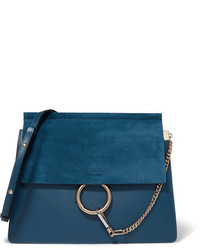 Chloé Faye Medium Leather And Suede Shoulder Bag Royal Blue
