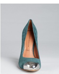 Sigerson Morrison Dark Teal Suede Metal Toe Monna Lisa Pumps