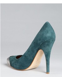 Sigerson Morrison Dark Teal Suede Metal Toe Monna Lisa Pumps