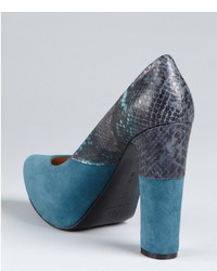 Belle by Sigerson Morrison Teal Purple Suede And Snakeskin Embossed Leather Tryla Pumps