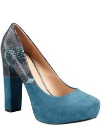 Belle by Sigerson Morrison Teal Purple Suede And Snakeskin Embossed Leather Tryla Pumps