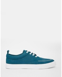 Asos Lace Up Sneakers In Green Faux Suede