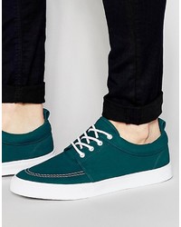 Asos Lace Up Sneakers In Green Faux Suede