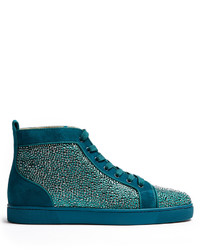 Christian Louboutin Louis Embellished Suede High Top Trainers