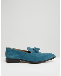 Asos Loafers In Blue Suede With Tassel