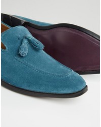 Asos Loafers In Blue Suede With Tassel