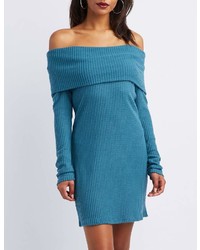 Charlotte Russe Waffle Knit Cowl Neck Sweater Dress
