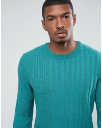 Asos Mixed Rib Textured Sweater In Green