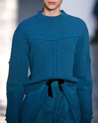 Carolina Herrera Mixed Stitch Wool Cashmere Sweater Teal