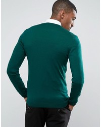 Asos Muscle Fit Merino Wool Sweater In Green