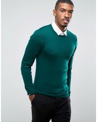 Asos Muscle Fit Merino Wool Sweater In Green