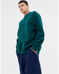 ASOS WHITE Oversized Sweatshirt In Heavyweight Dark Green Jersey