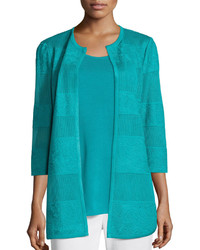 Misook Textured Lines Long Jacket Turquoise