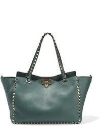 Valentino The Rockstud Large Textured Leather Tote Forest Green