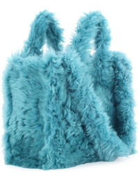 Fendi Shearling Fold Shopper Tote Bag Blue